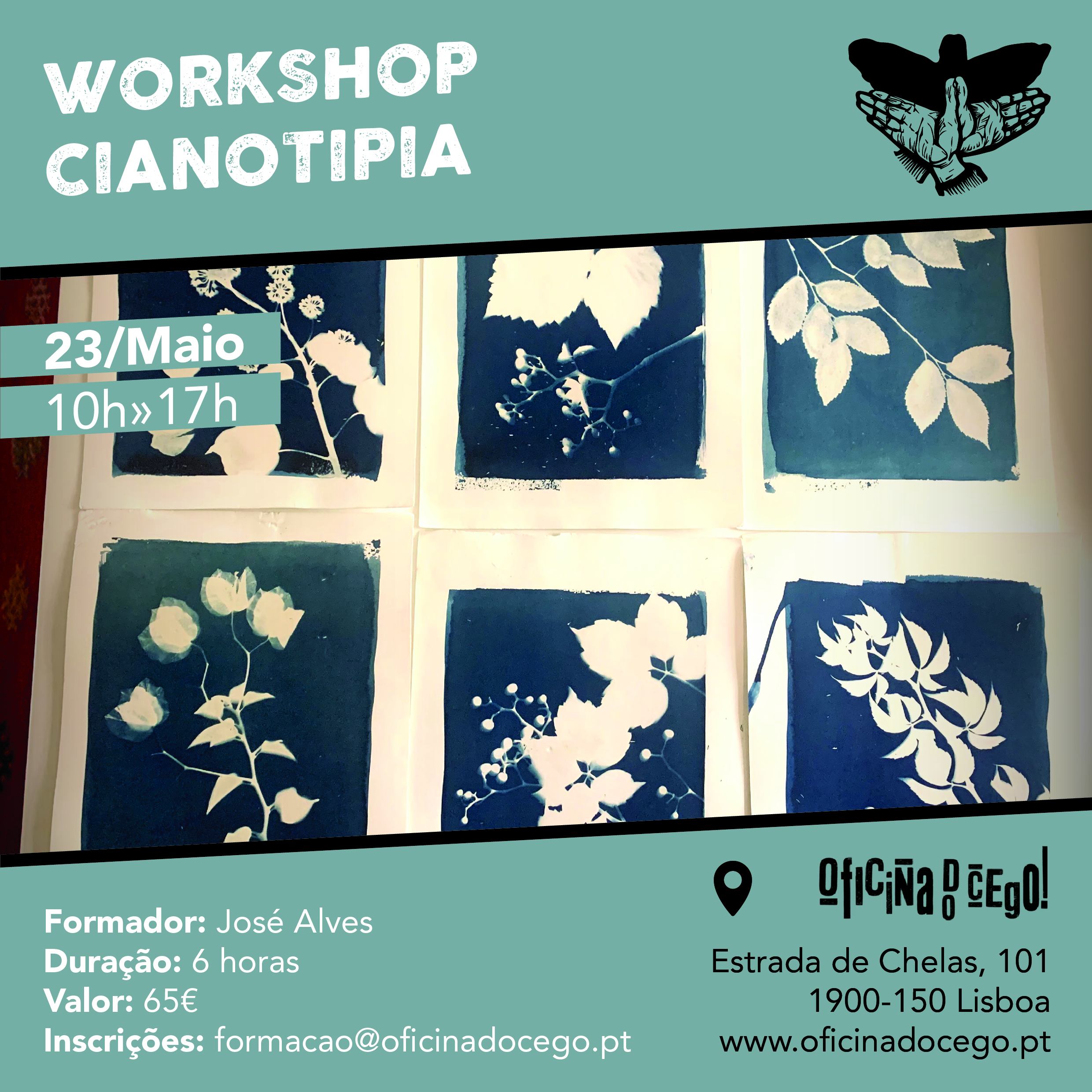 Imagem do workshop de cianotipia.